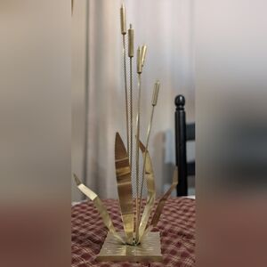 Vintage Brutalist Brass Cattails on Water Kinetic Trembler Sculpture